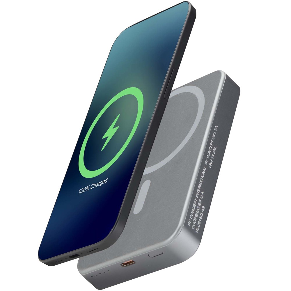 Avis 10.000 mAh RCS powerbank van gerecycled aluminium met magnetische aansluiting - Donkermetaal