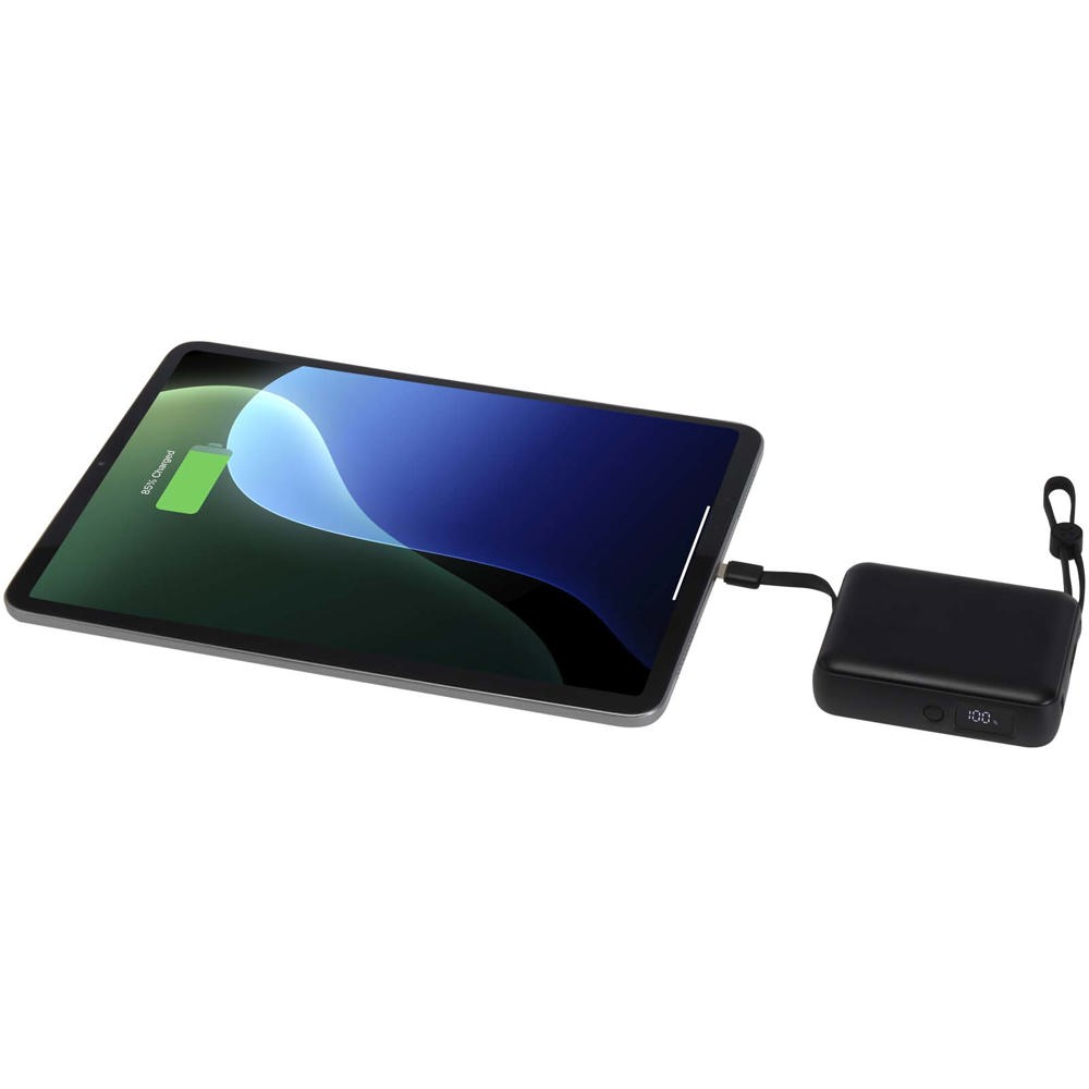 Acrux tabletpowerbank van 10.000 mAh 35 W met ingebouwde Type-C kabel van gerecycled plastic