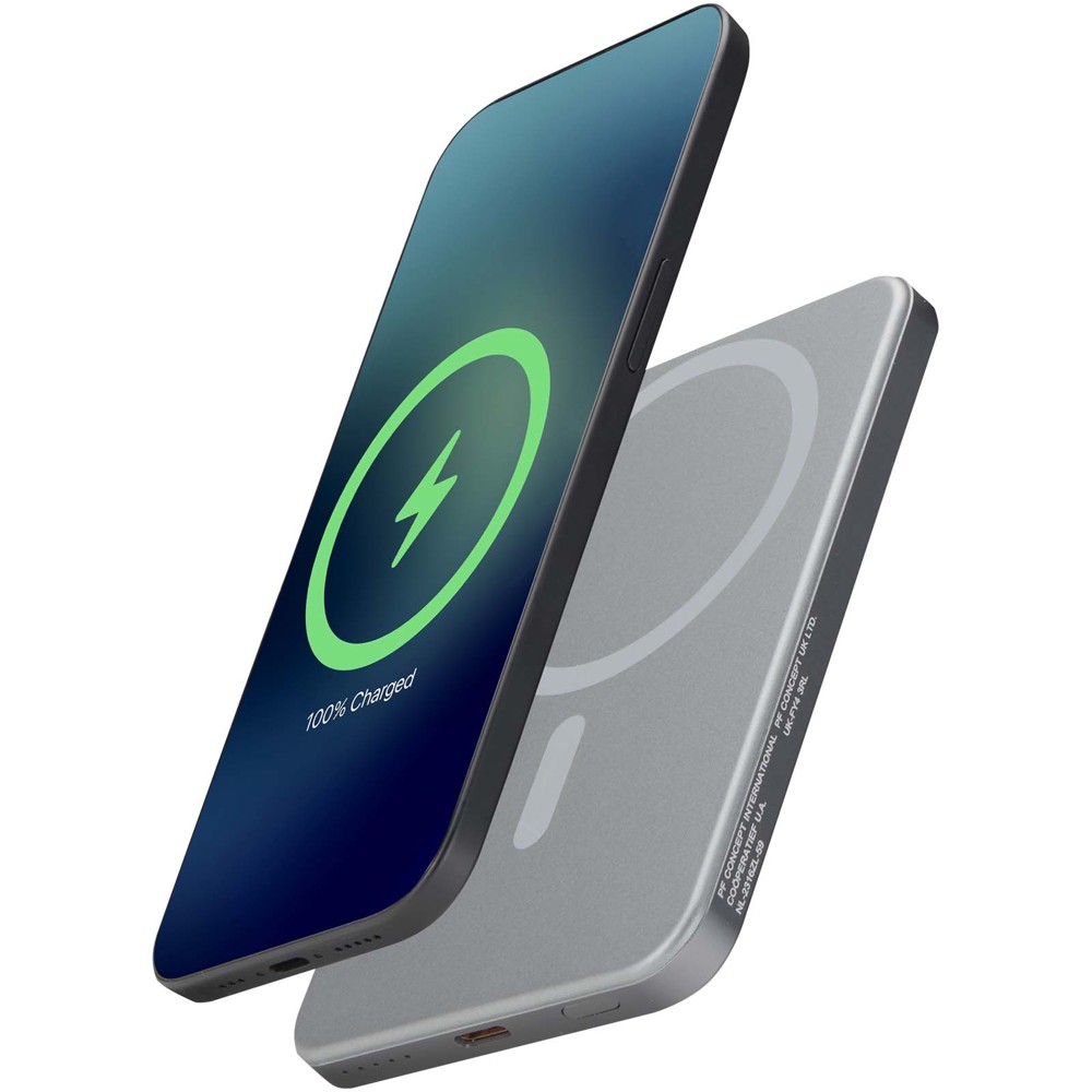 Avis 5000 mAh RCS powerbank van gerecycled aluminium met magneetsluiting - Donkermetaal
