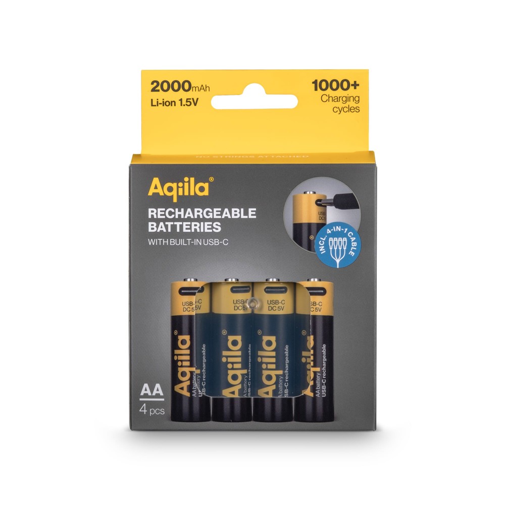 Aqiila Oplaadbare USB-C Batterijen AA 2000mAh 4-pack